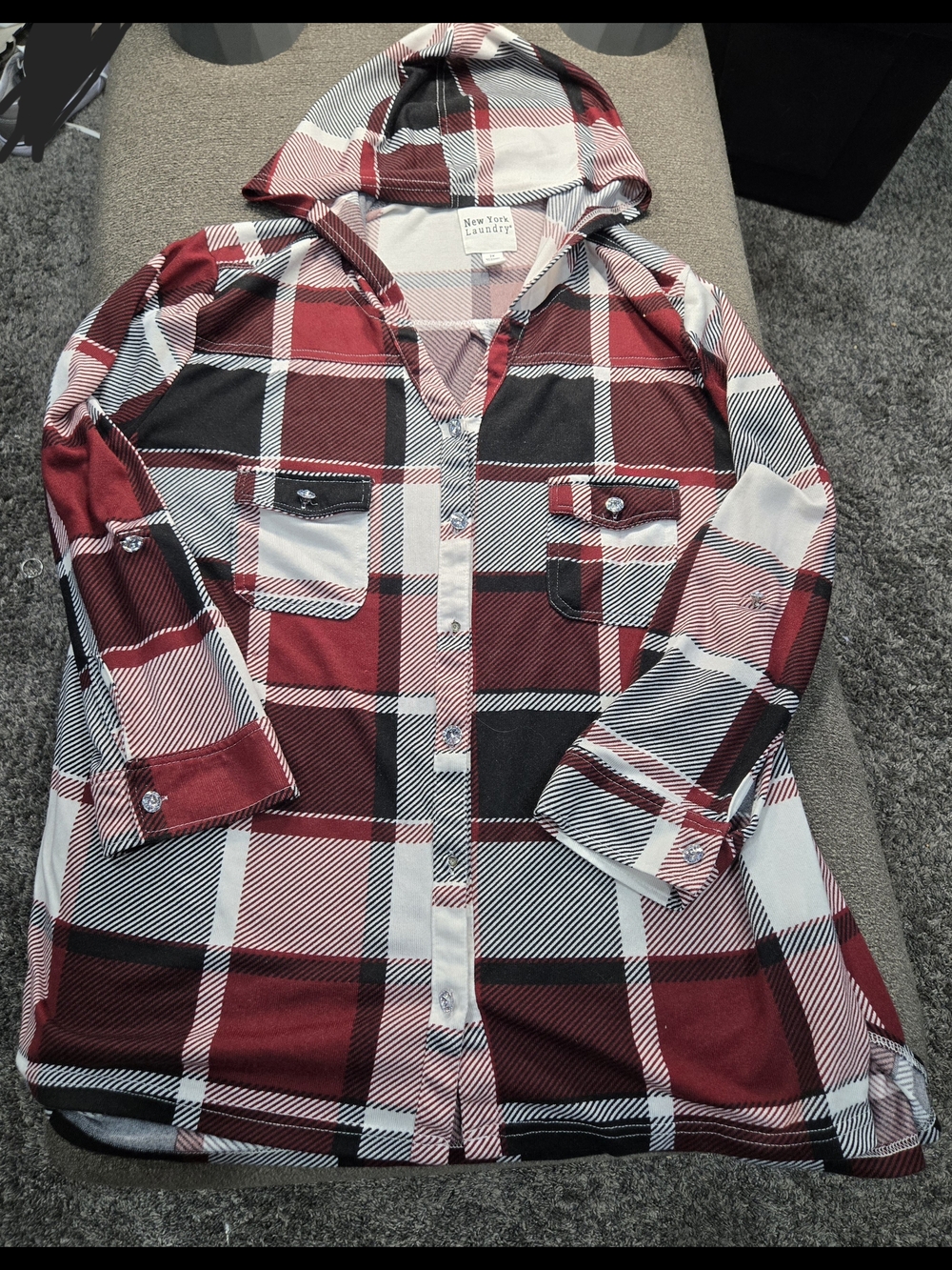 New York Laundry Red Black White Plaid Shirt